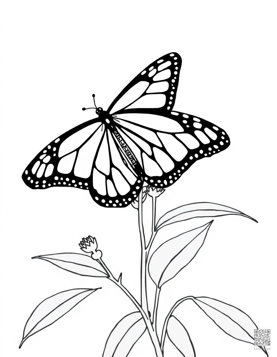monarch butterfly on a milkweed plant coloring page Minimal style - free printable