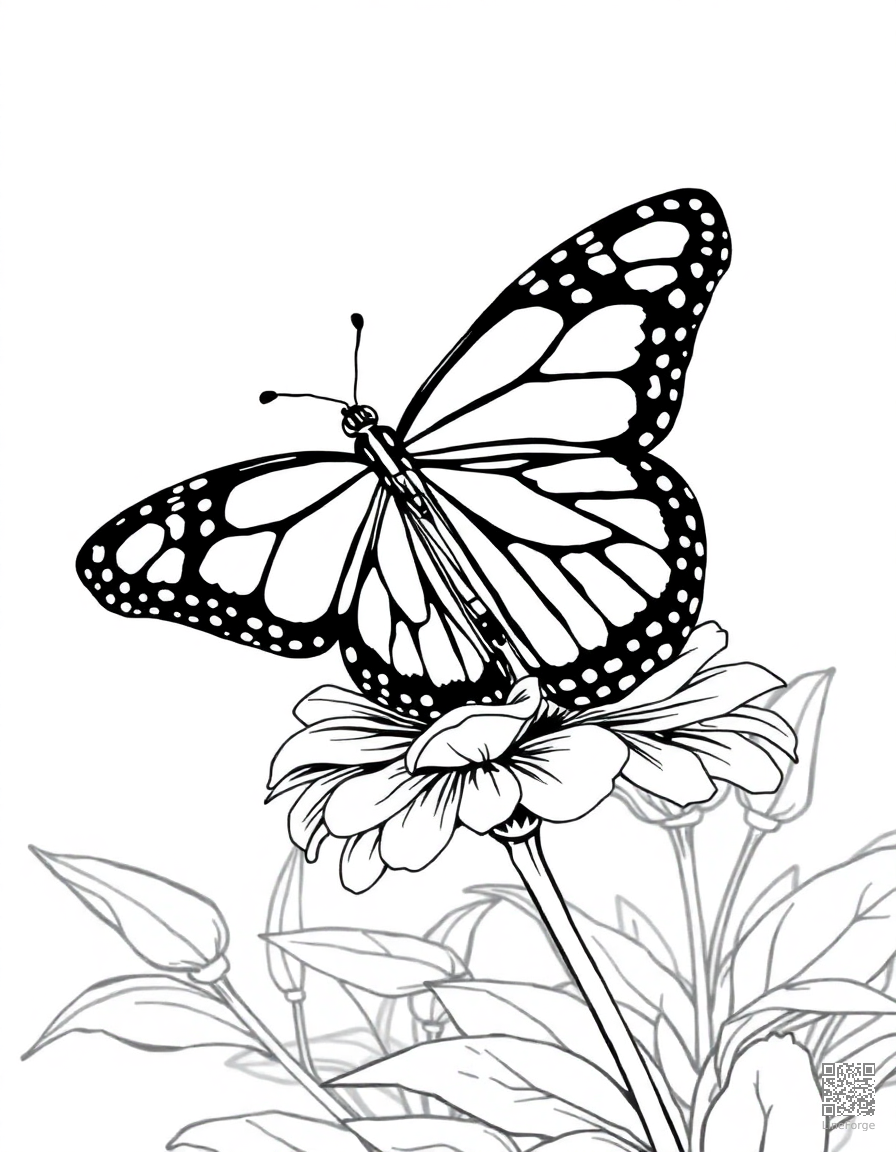monarch butterfly on a wildflower coloring page Manga style - free printable