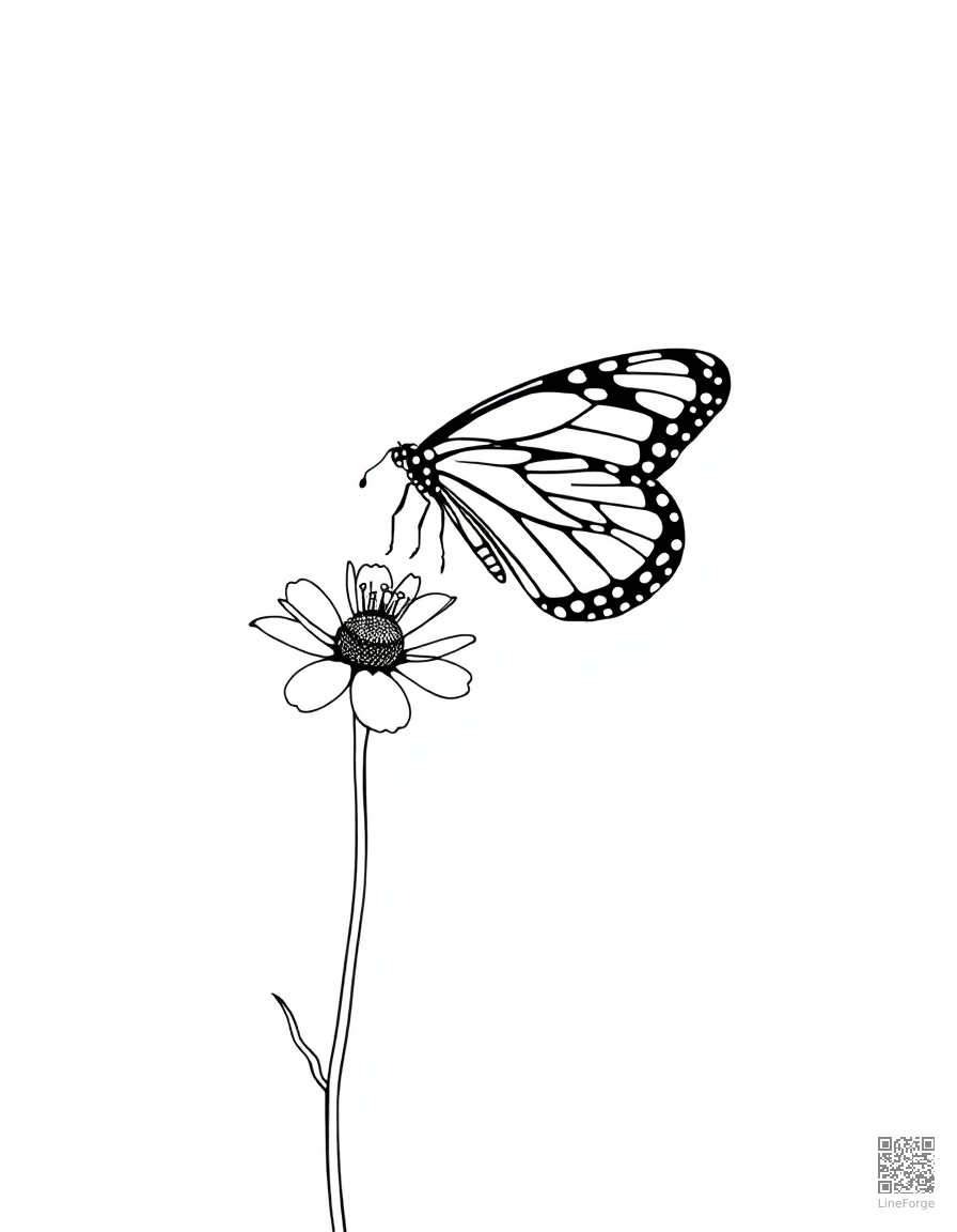 monarch butterfly on a wildflower coloring page Minimal style - free printable