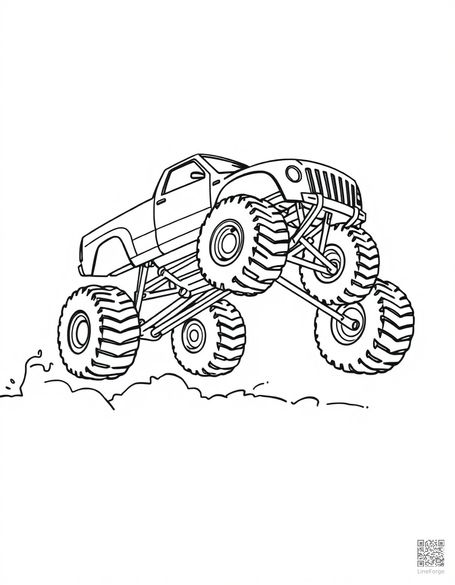 Monster truck jumping over cars coloring page Minimal style - free printable