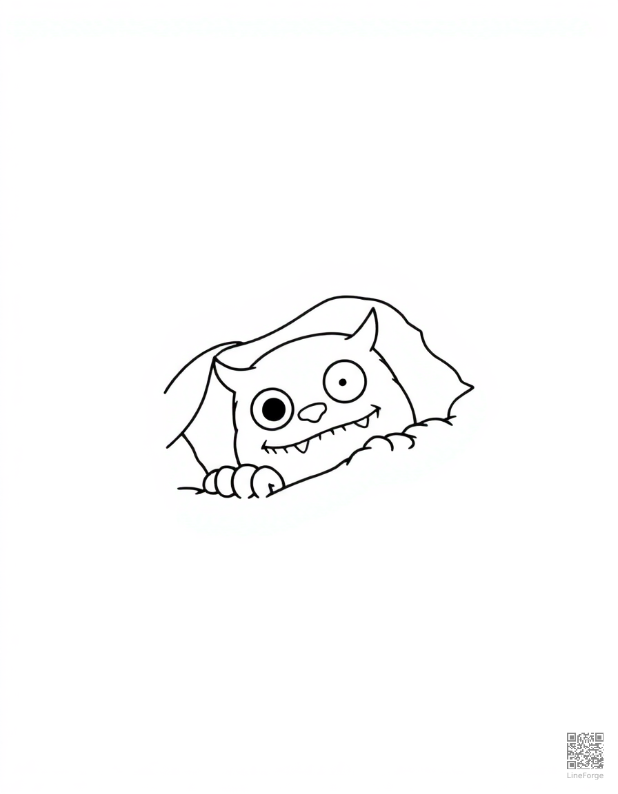 monster under the bed peeking out coloring page Minimal style - free printable