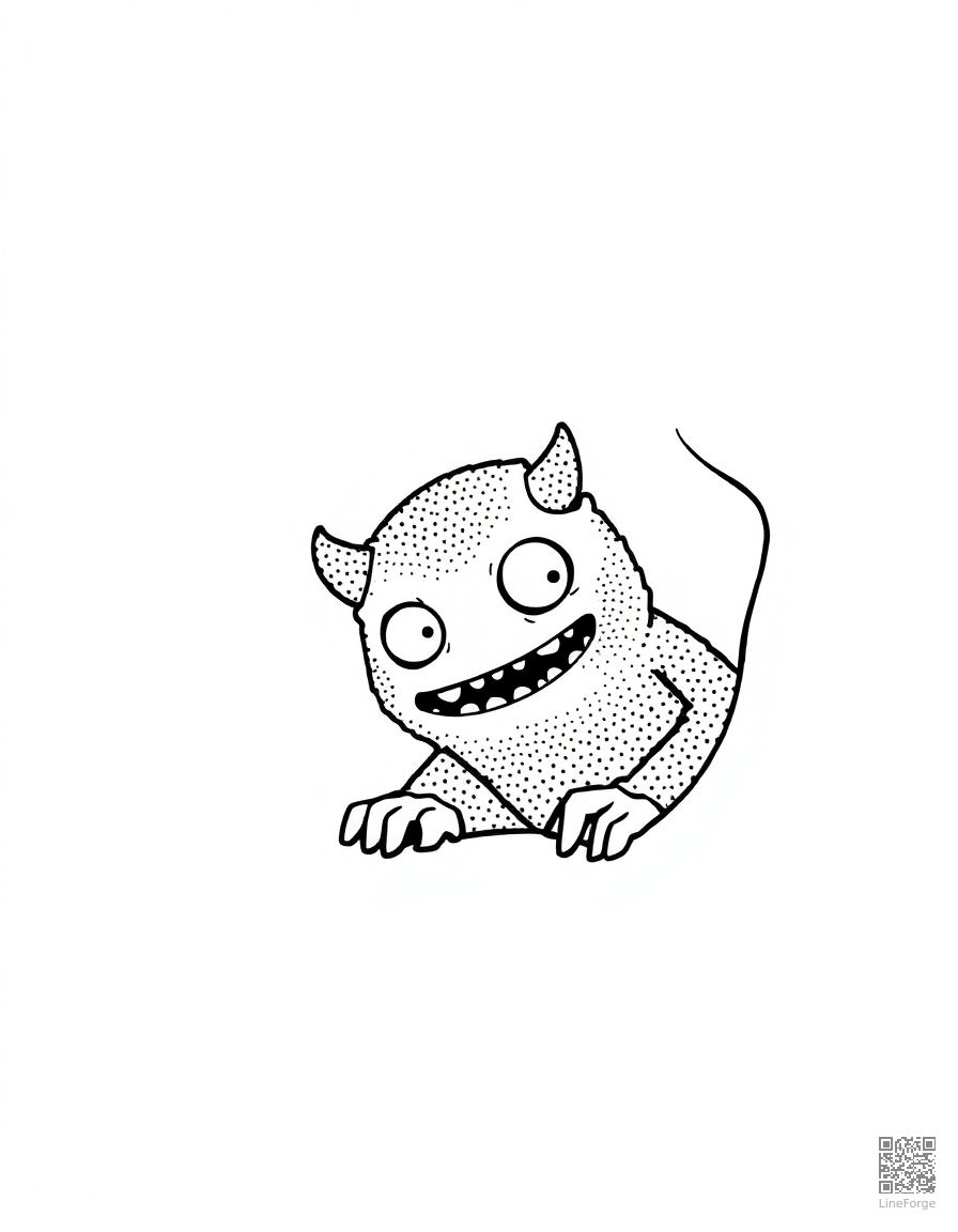 monster under the bed peeking out coloring page Stipple style - free printable