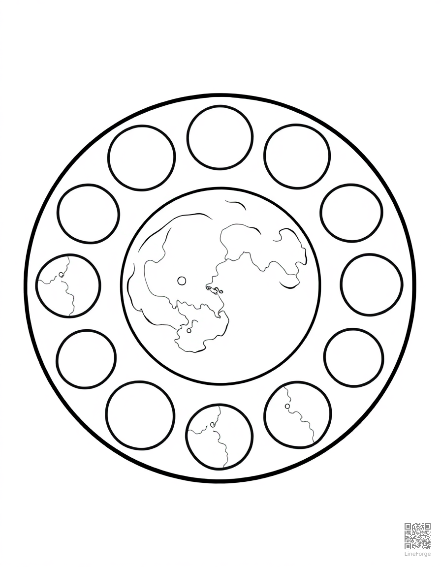 moon phases in a circular diagram coloring page Contour style - free printable