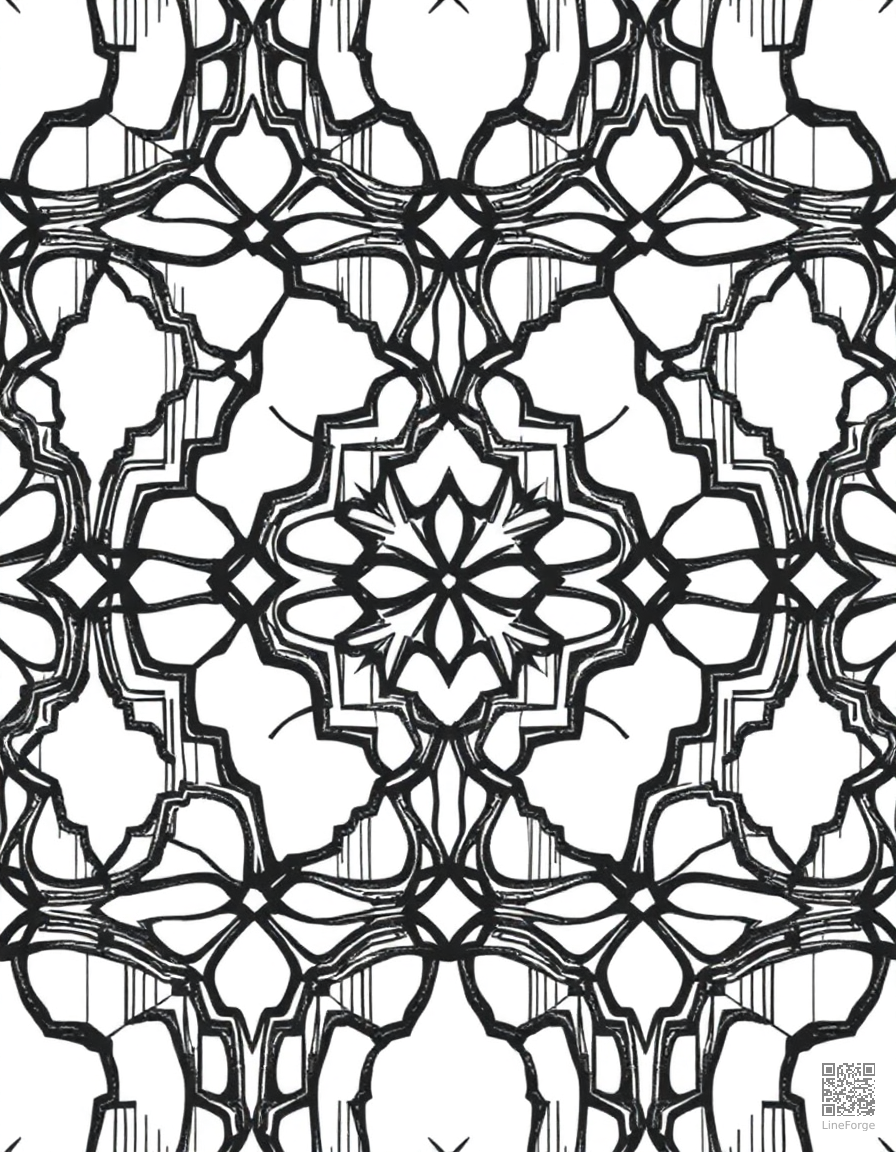 moroccan tile mosaic repeating pattern coloring page Crosshatch style - free printable