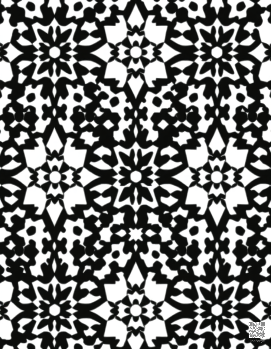 moroccan tile mosaic repeating pattern coloring page Stipple style - free printable