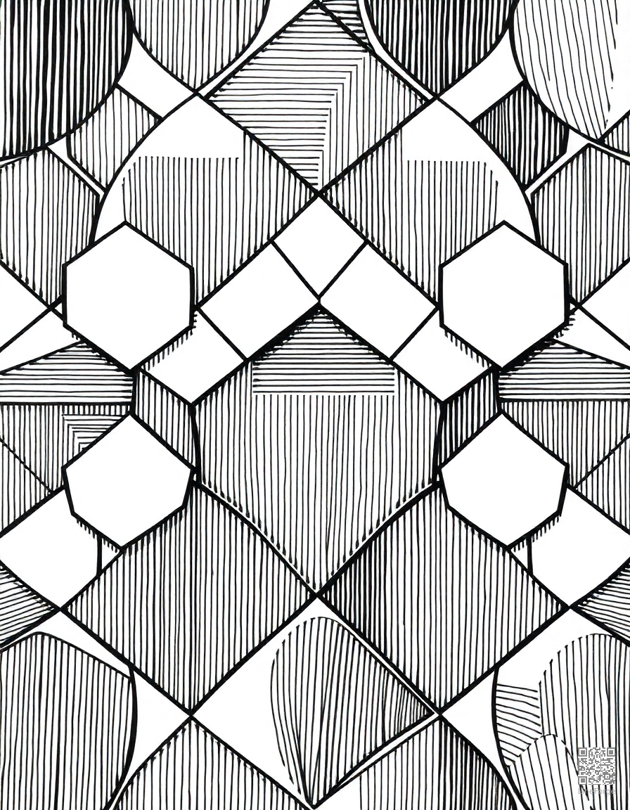 mosaic tile pattern in geometric shapes coloring page Crosshatch style - free printable