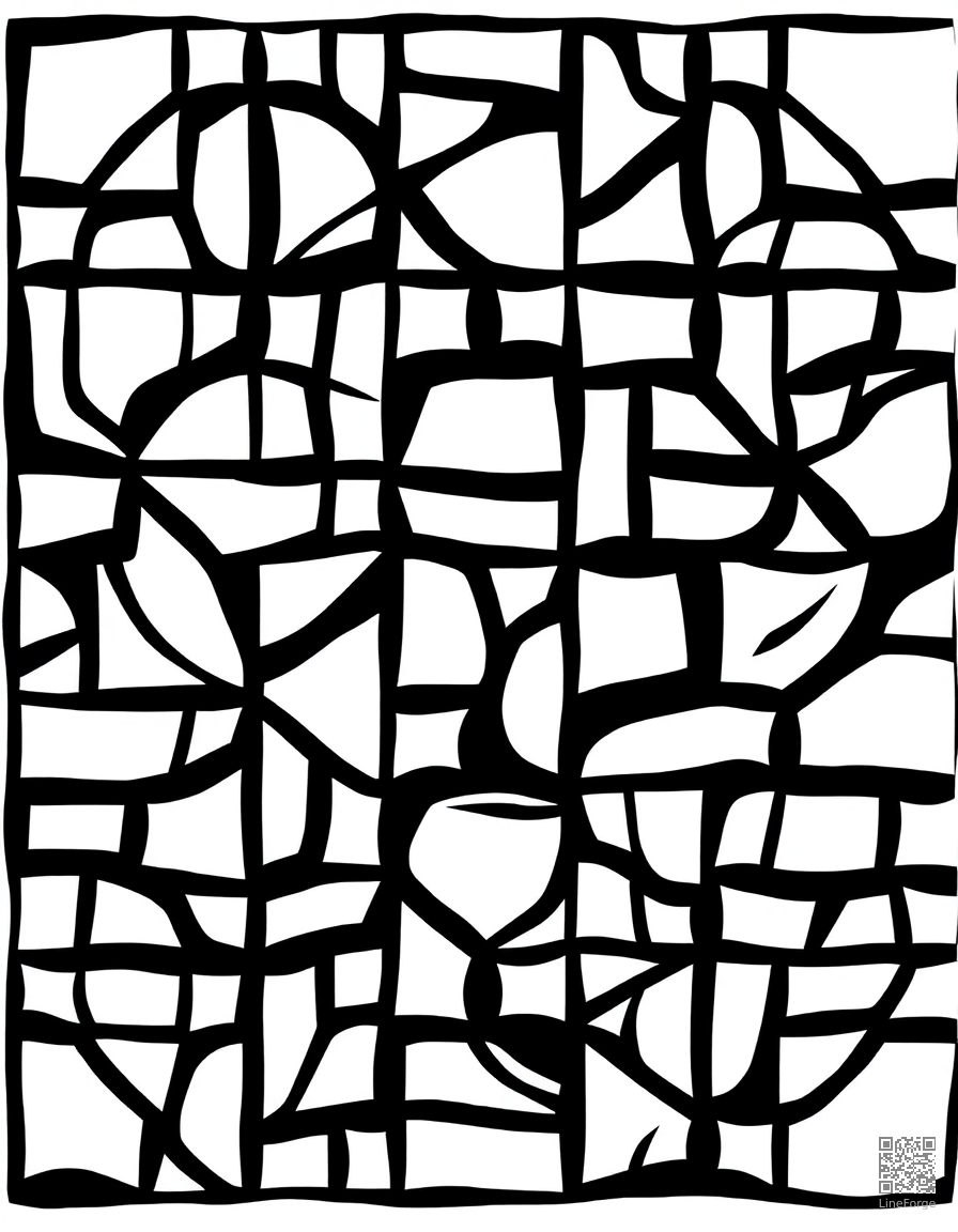 mosaic tile pattern in geometric shapes coloring page Woodcut style - free printable