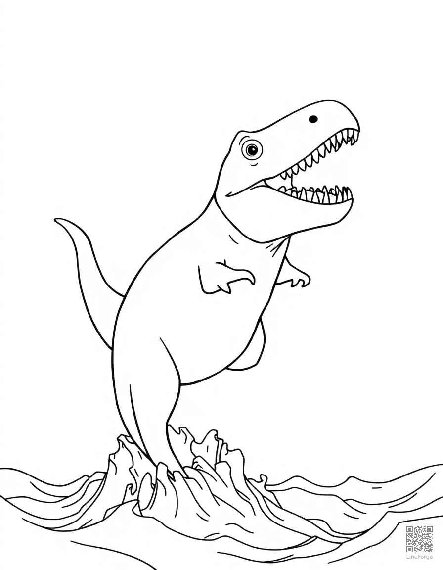 mosasaurus leaping out of the ocean coloring page Contour style - free printable