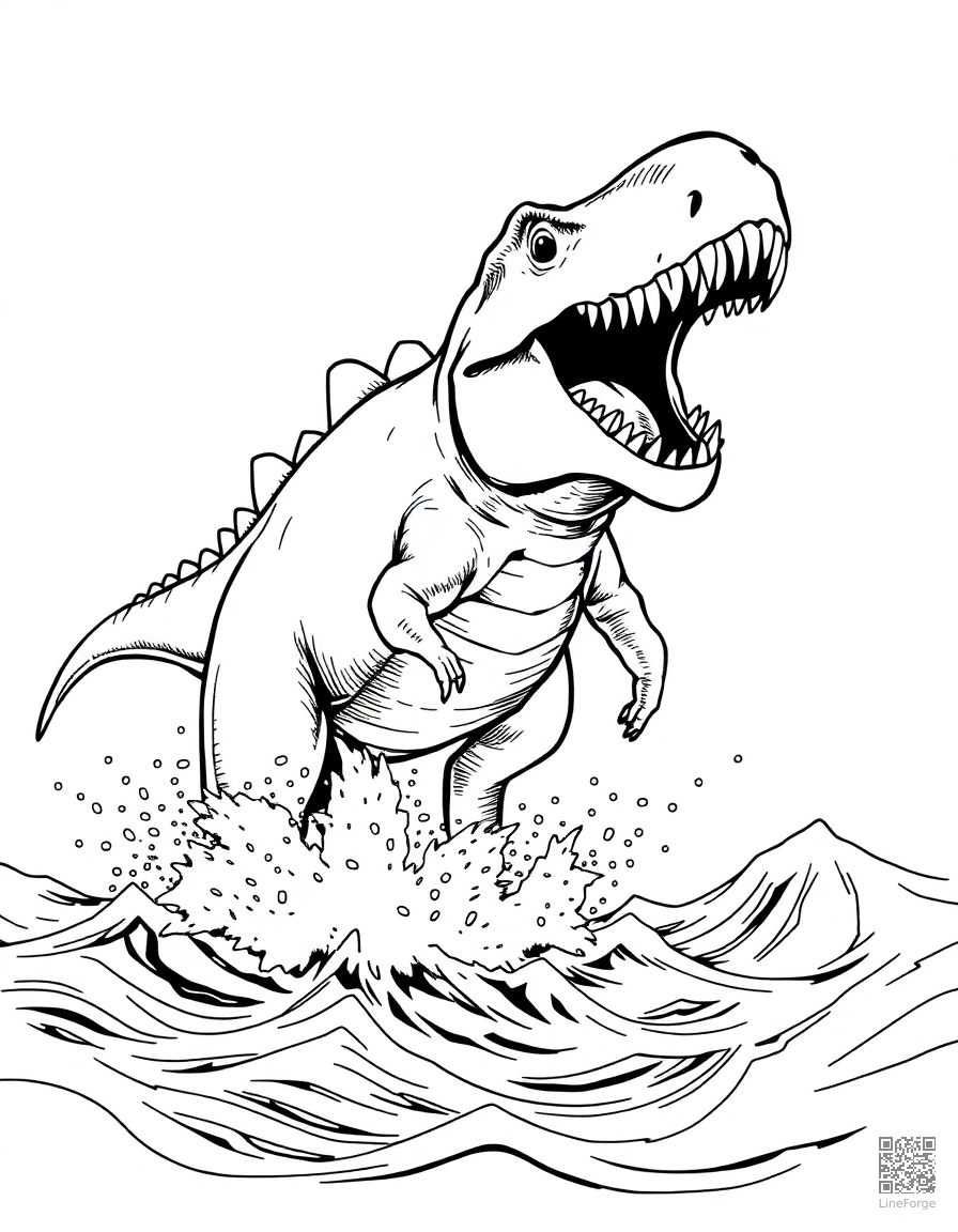 mosasaurus leaping out of the ocean coloring page Manga style - free printable