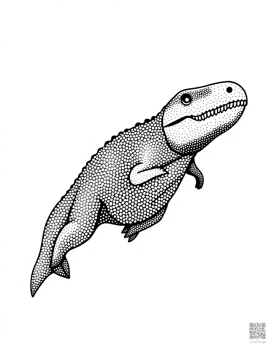 mosasaurus leaping out of the ocean coloring page Stipple style - free printable