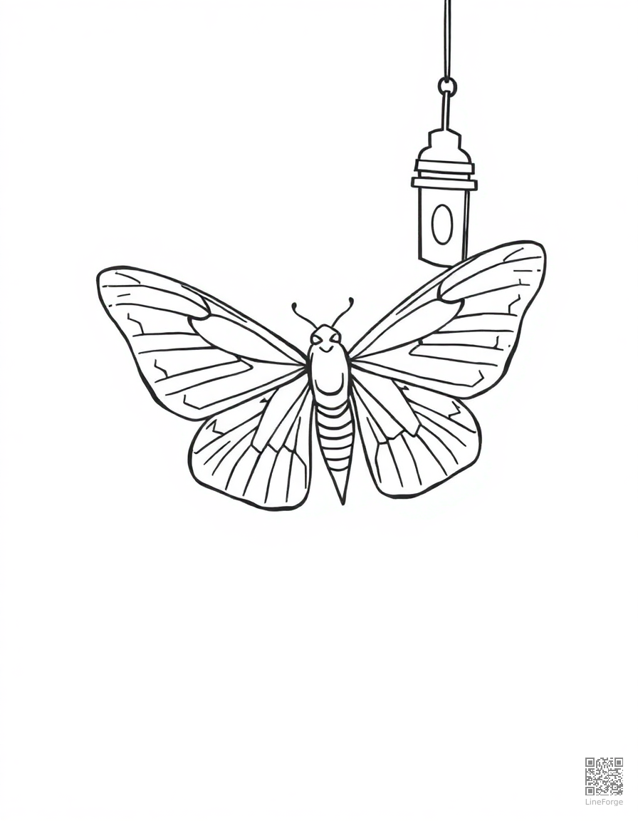 moth flying toward a lantern at night coloring page Minimal style - free printable
