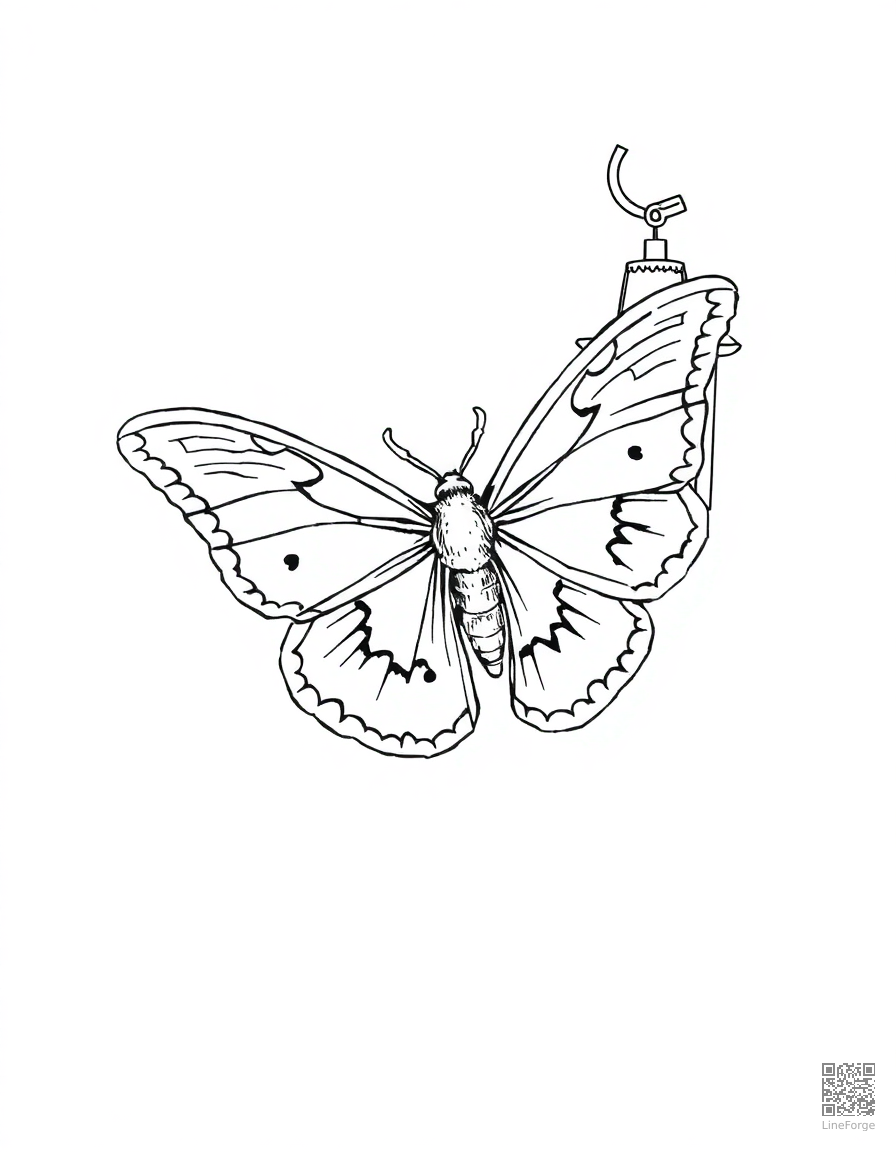 Free moth flying toward a lantern at night coloring page in stipple style — printable line art