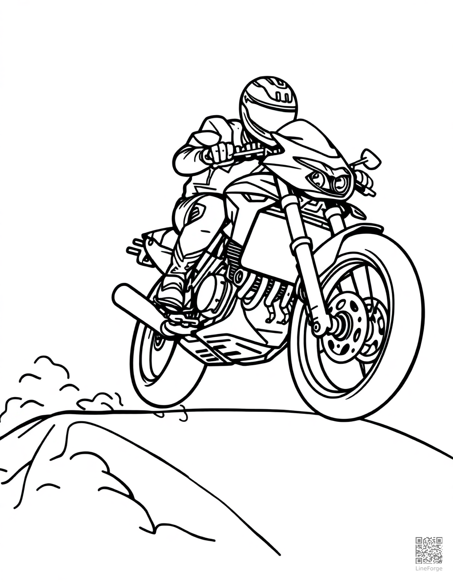 motorcycle jumping over a ramp coloring page Contour style - free printable