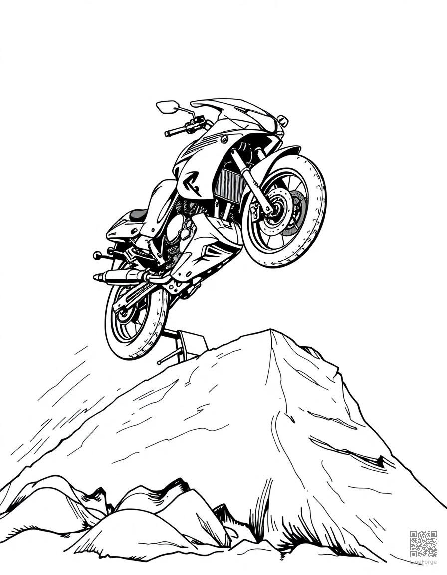 motorcycle jumping over a ramp coloring page Manga style - free printable