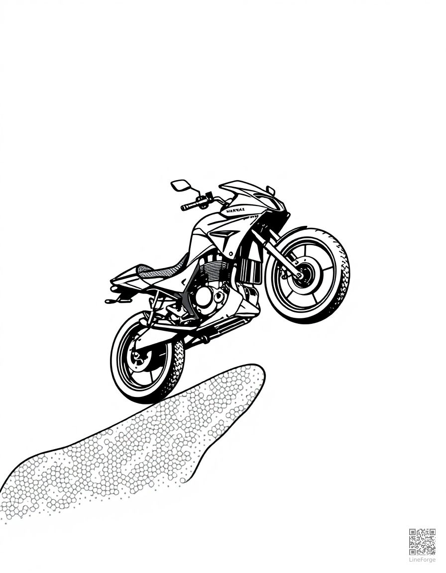 motorcycle jumping over a ramp coloring page Stipple style - free printable