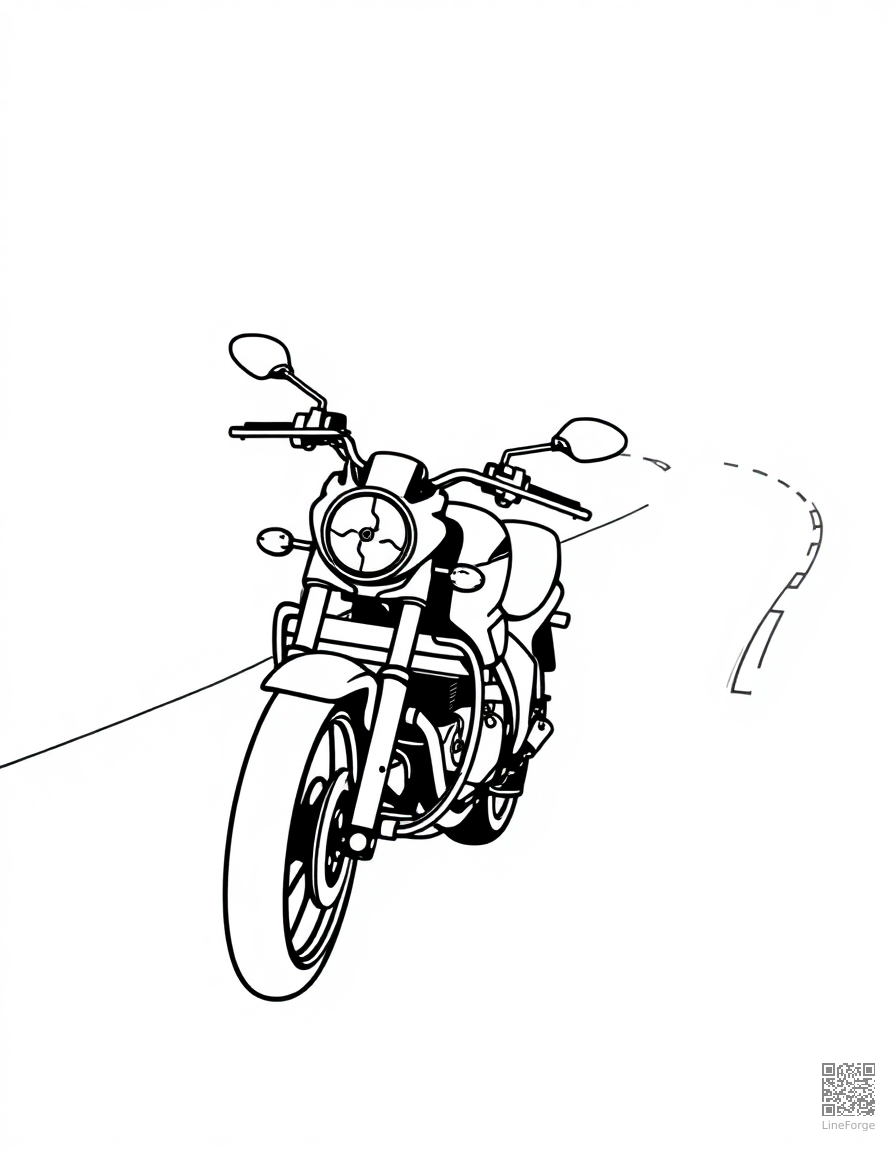 Motorcycle on a winding road coloring page Minimal style - free printable