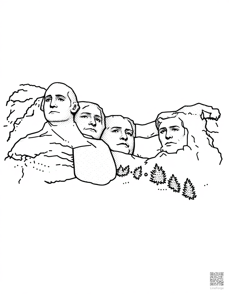 mount rushmore with presidents faces coloring page Stipple style free printable