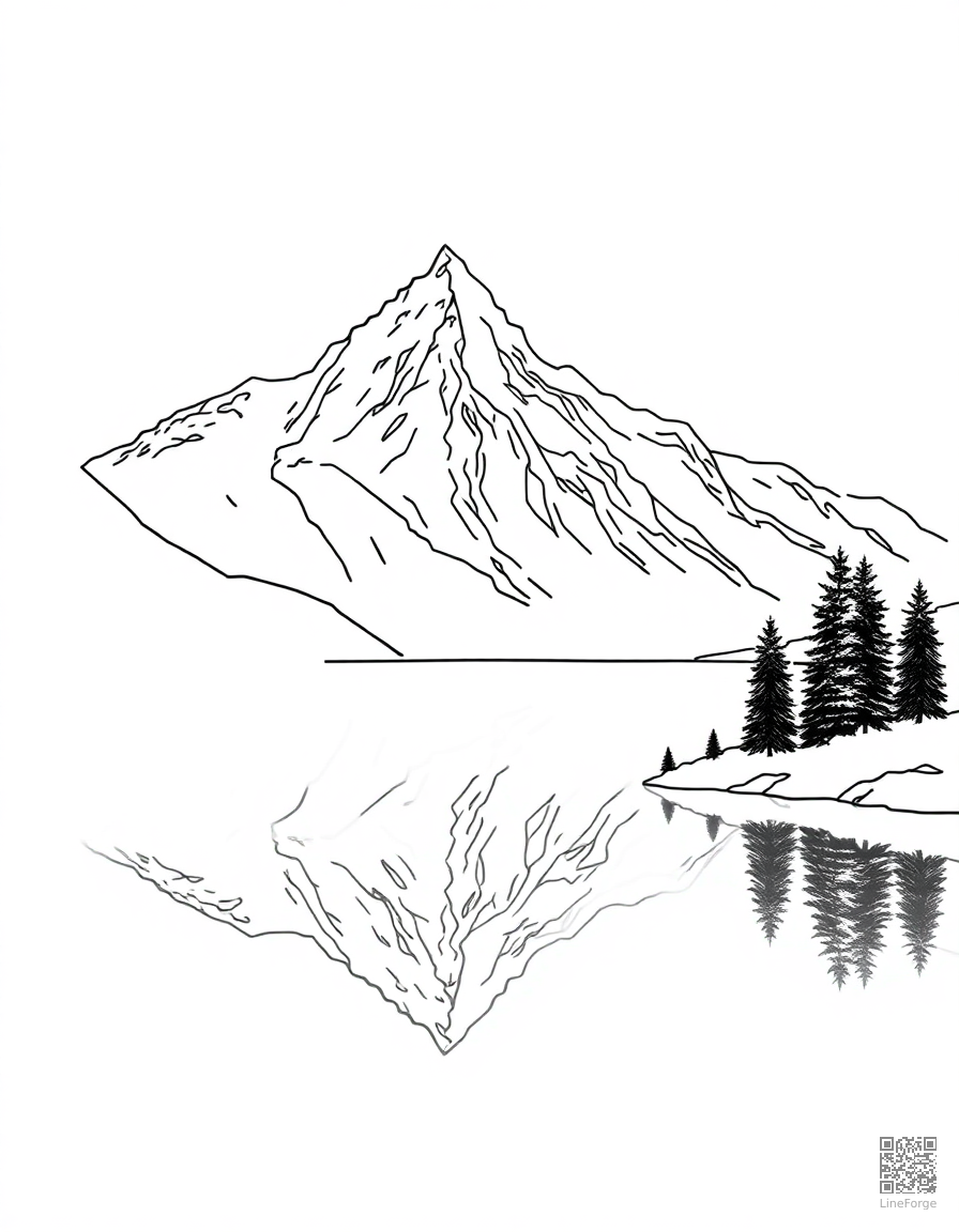 mountain range reflected in an alpine lake coloring page Minimal style - free printable