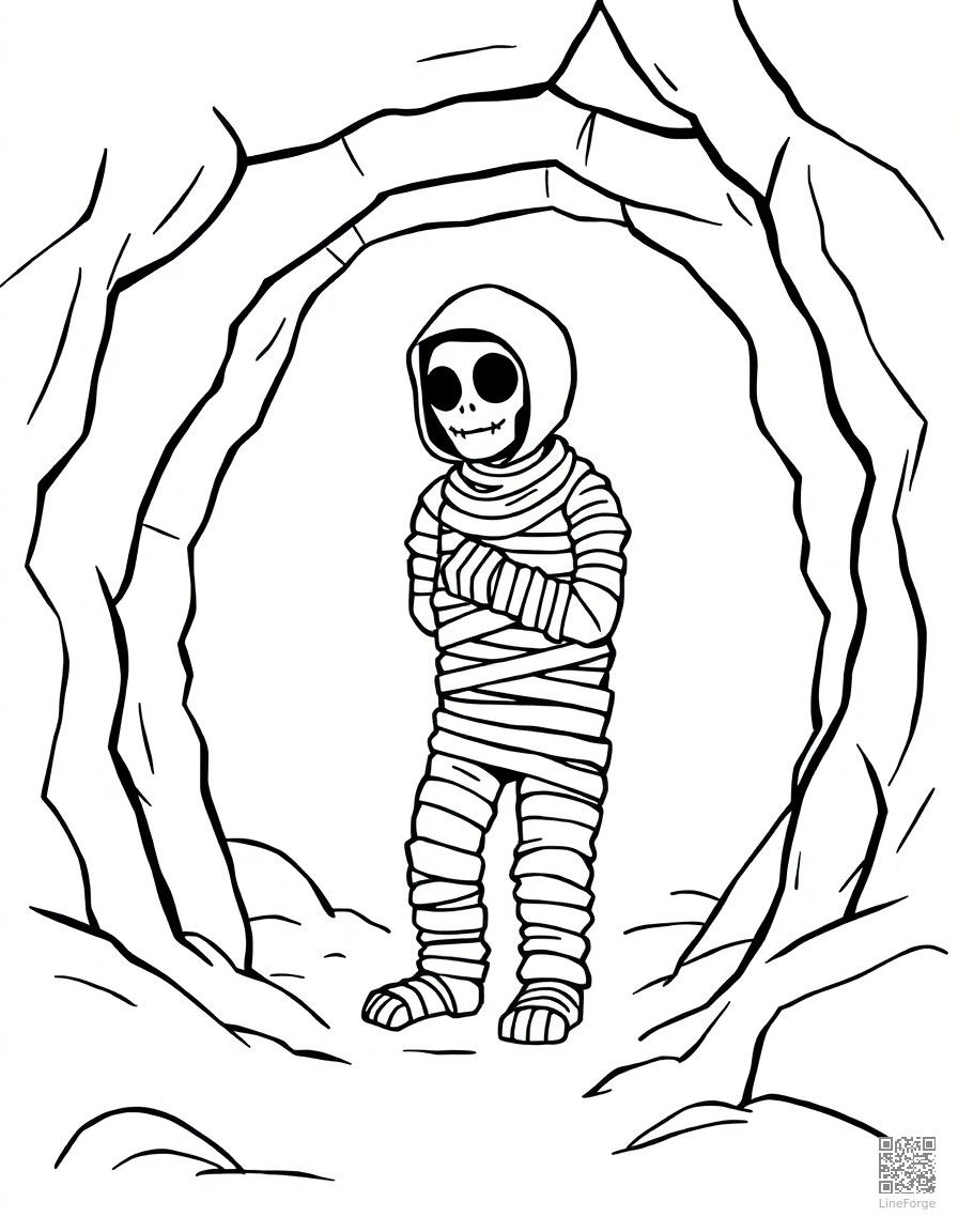 mummy emerging from a tomb coloring page Contour style - free printable