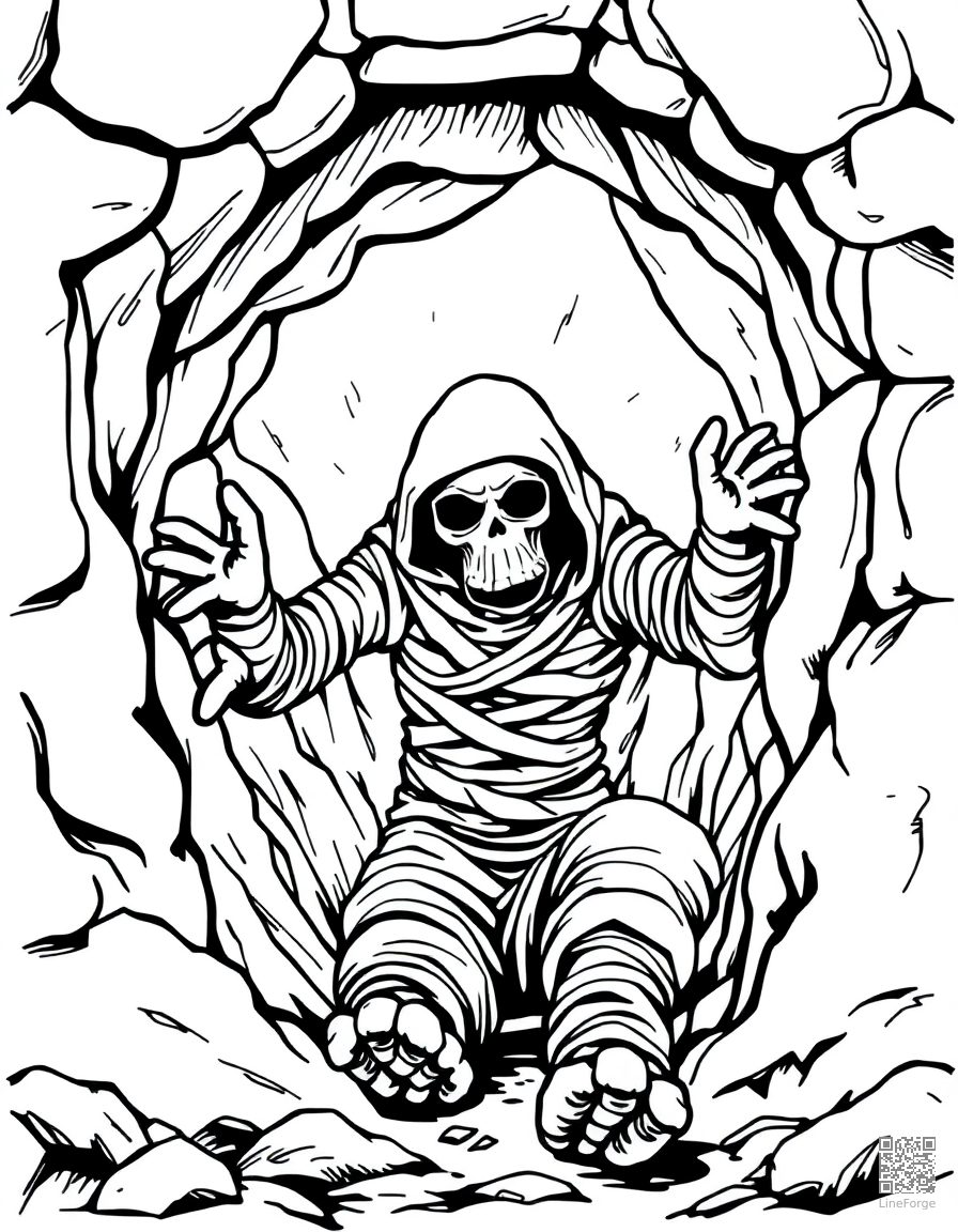 mummy emerging from a tomb coloring page Manga style - free printable