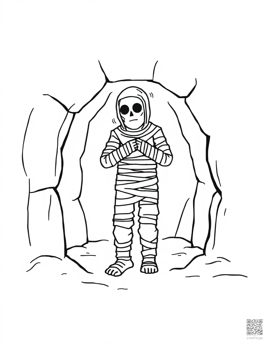 mummy emerging from a tomb coloring page Minimal style - free printable
