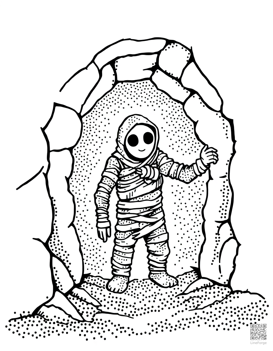 mummy emerging from a tomb coloring page Stipple style - free printable