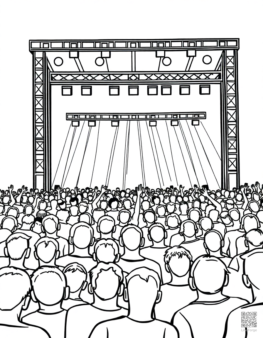 music festival crowd with stage lights coloring page Contour style - free printable