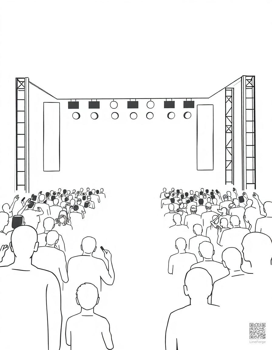 music festival crowd with stage lights coloring page Minimal style - free printable