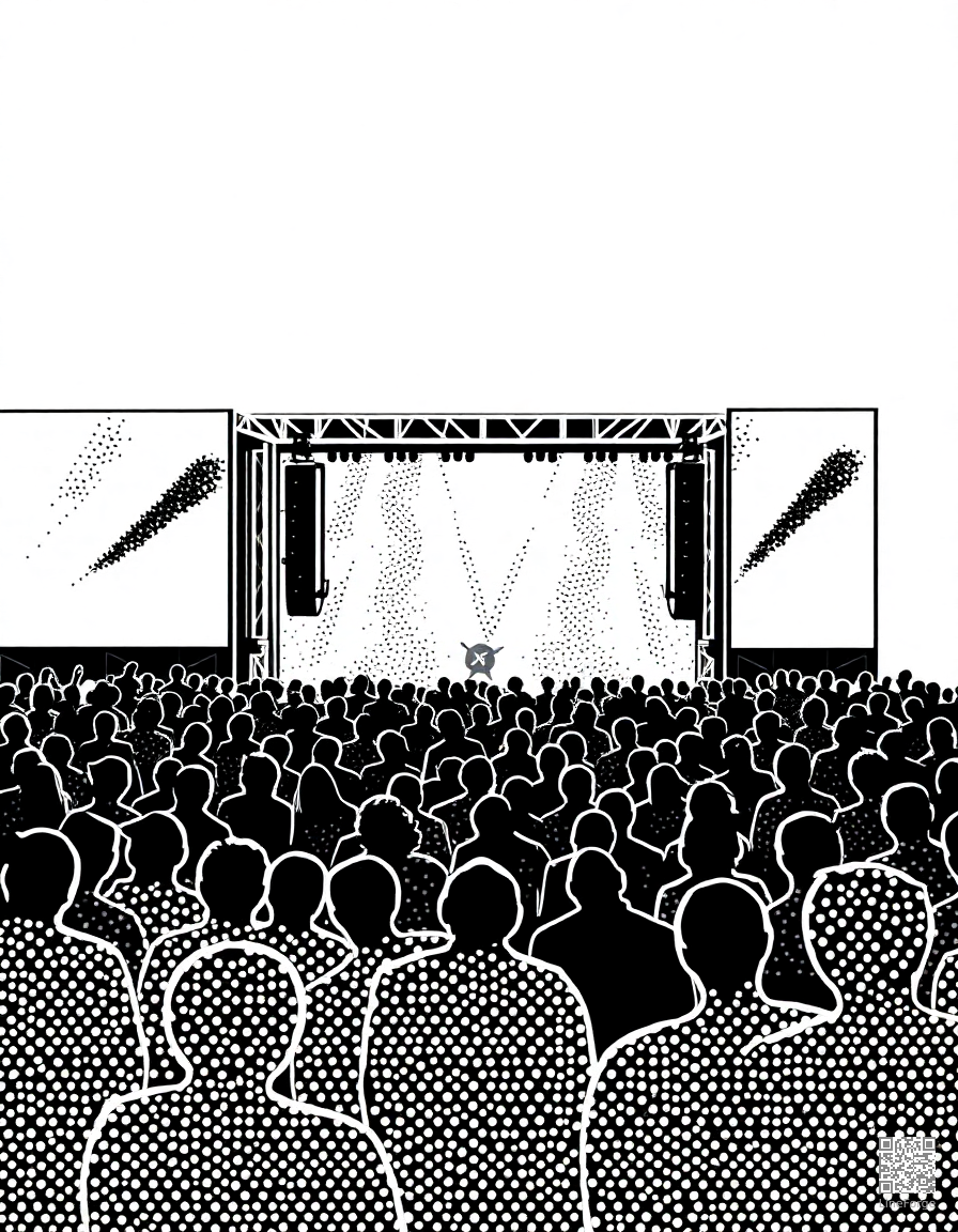 music festival crowd with stage lights coloring page Stipple style - free printable