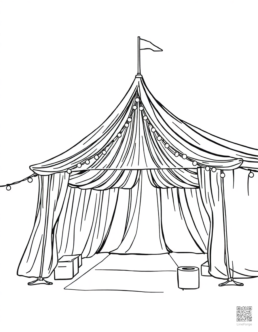 music festival tent with fairy lights coloring page Manga style - free printable
