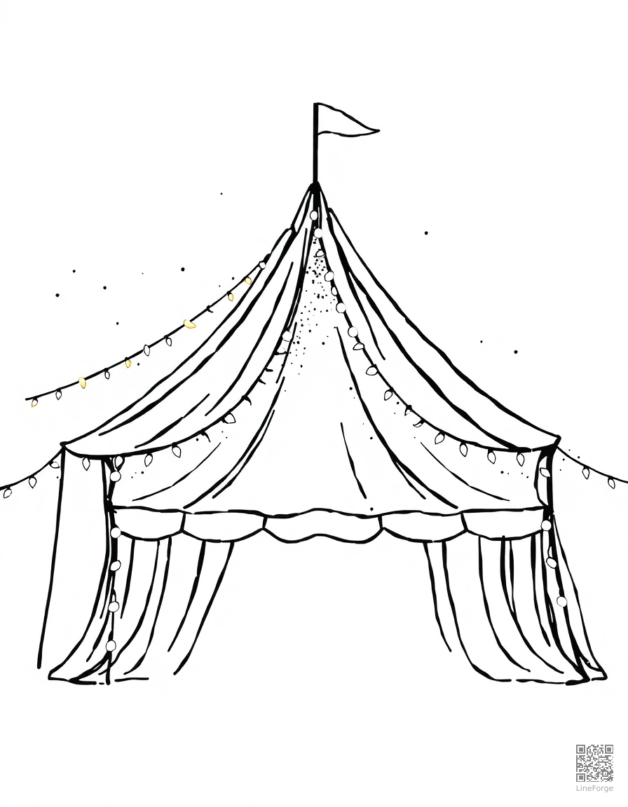 music festival tent with fairy lights coloring page Stipple style - free printable