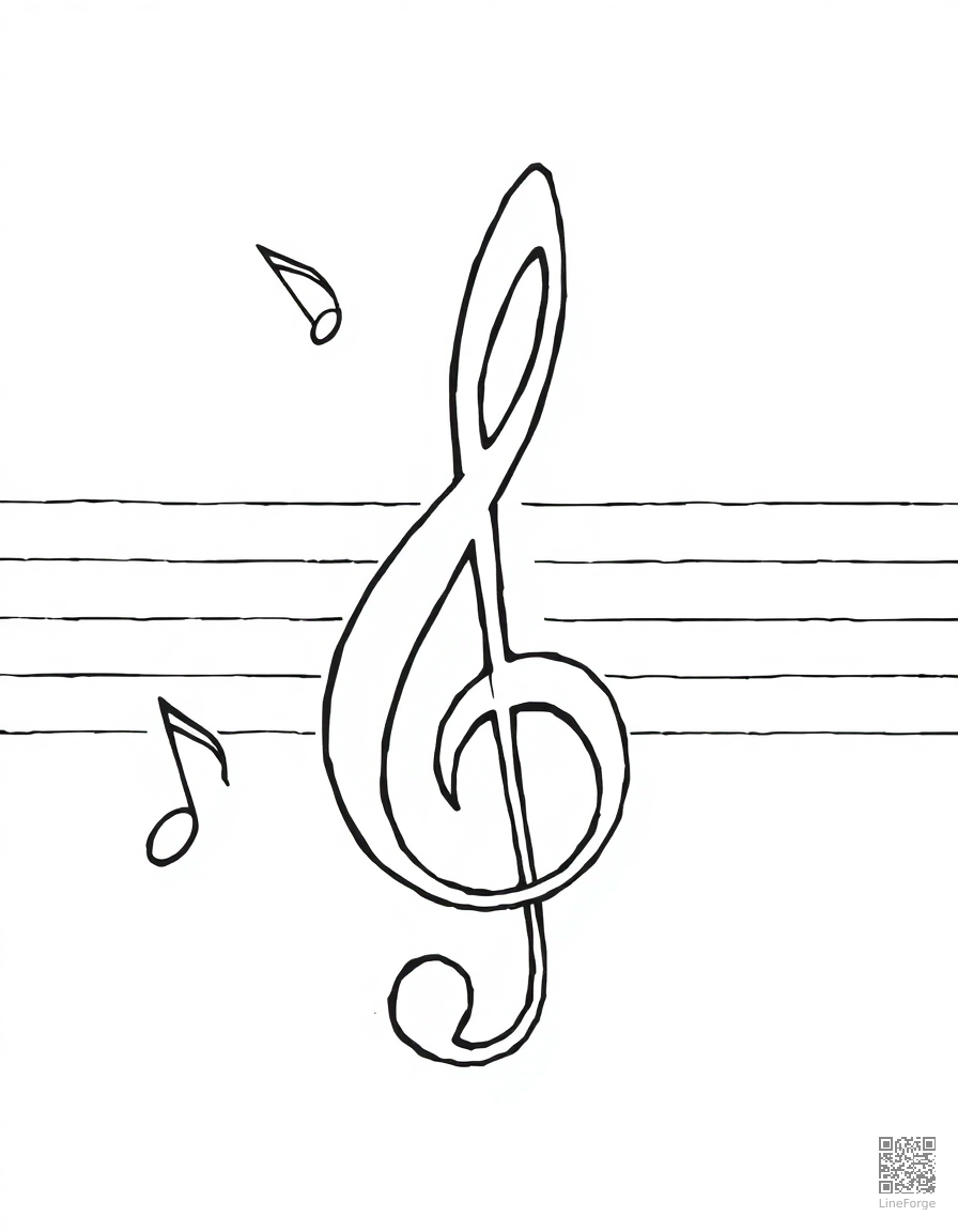 music notes and treble clef pattern coloring page Manga style - free printable