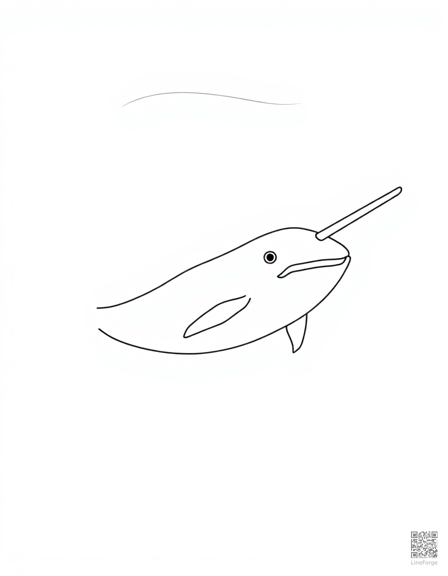 narwhal swimming under the arctic ice coloring page Contour style - free printable