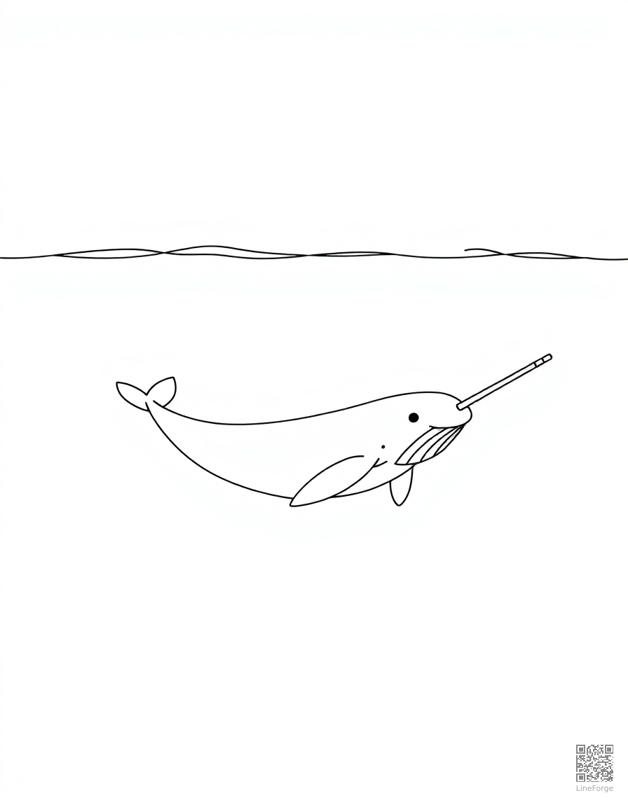 narwhal swimming under the arctic ice coloring page Minimal style - free printable