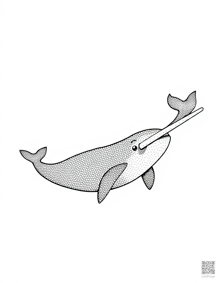 narwhal swimming under the arctic ice coloring page Stipple style - free printable
