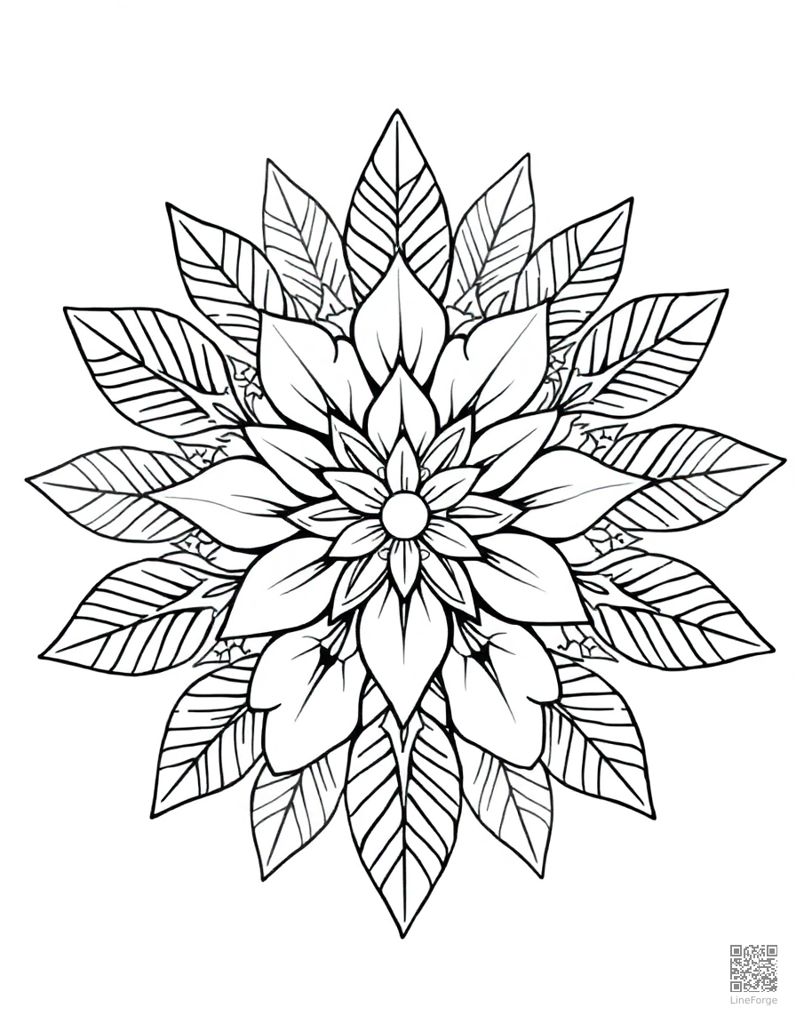 nature mandala made of leaves and flowers coloring page Contour style free printable