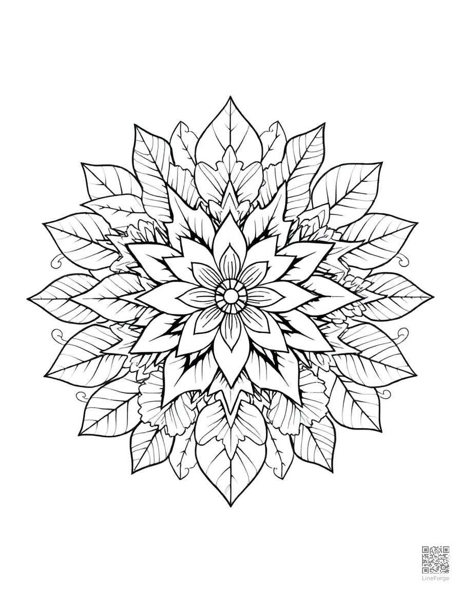 nature mandala made of leaves and flowers coloring page Manga style free printable