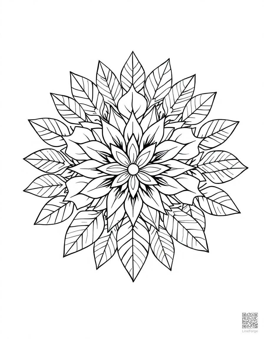 nature mandala made of leaves and flowers coloring page Minimal style free printable