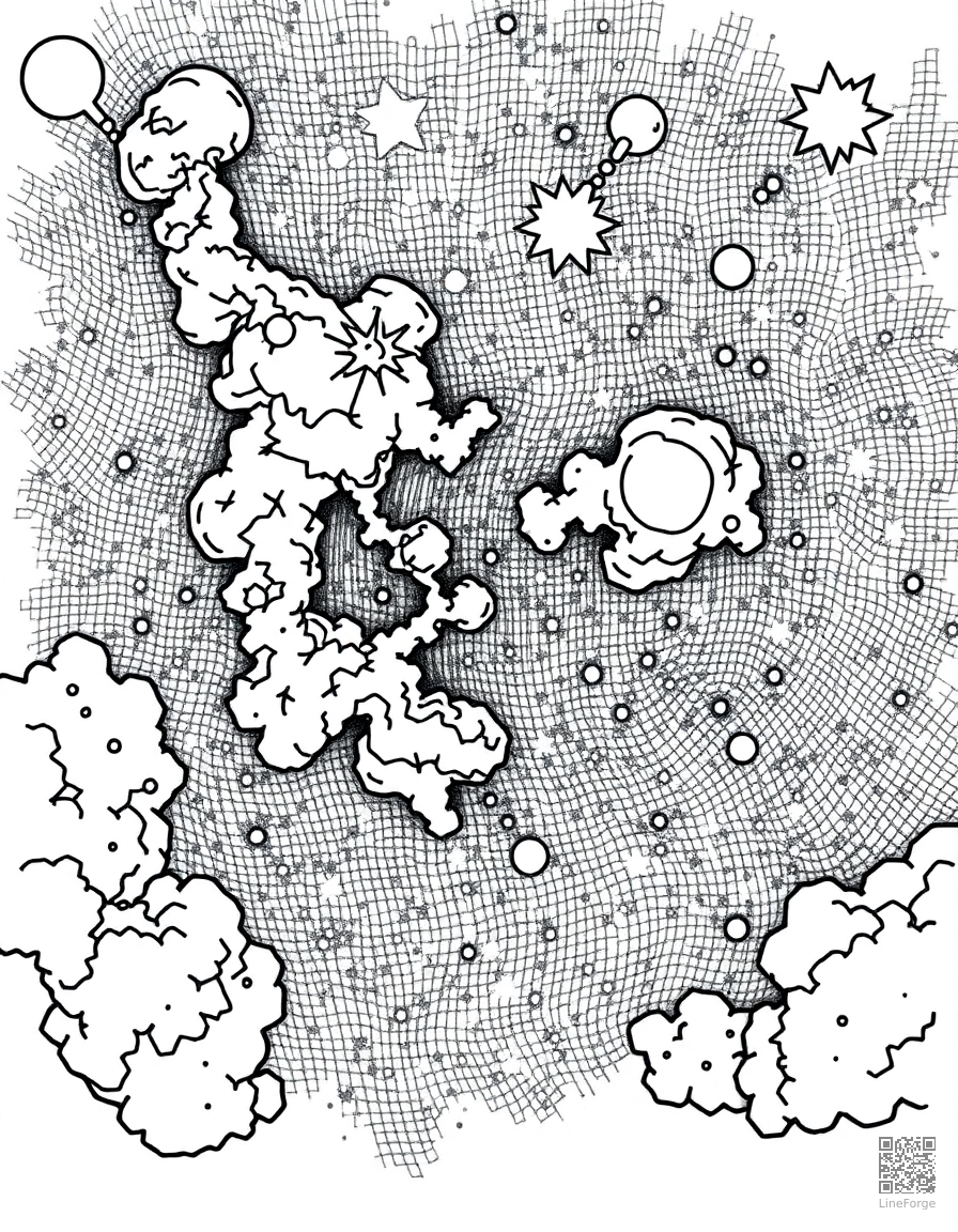 nebula with colorful gas clouds coloring page Crosshatch style - free printable
