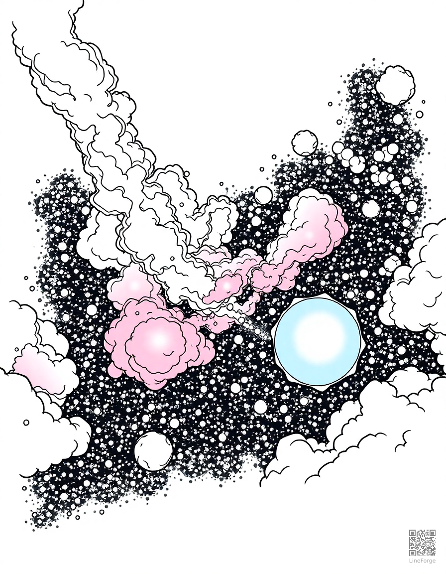 nebula with colorful gas clouds coloring page Manga style - free printable