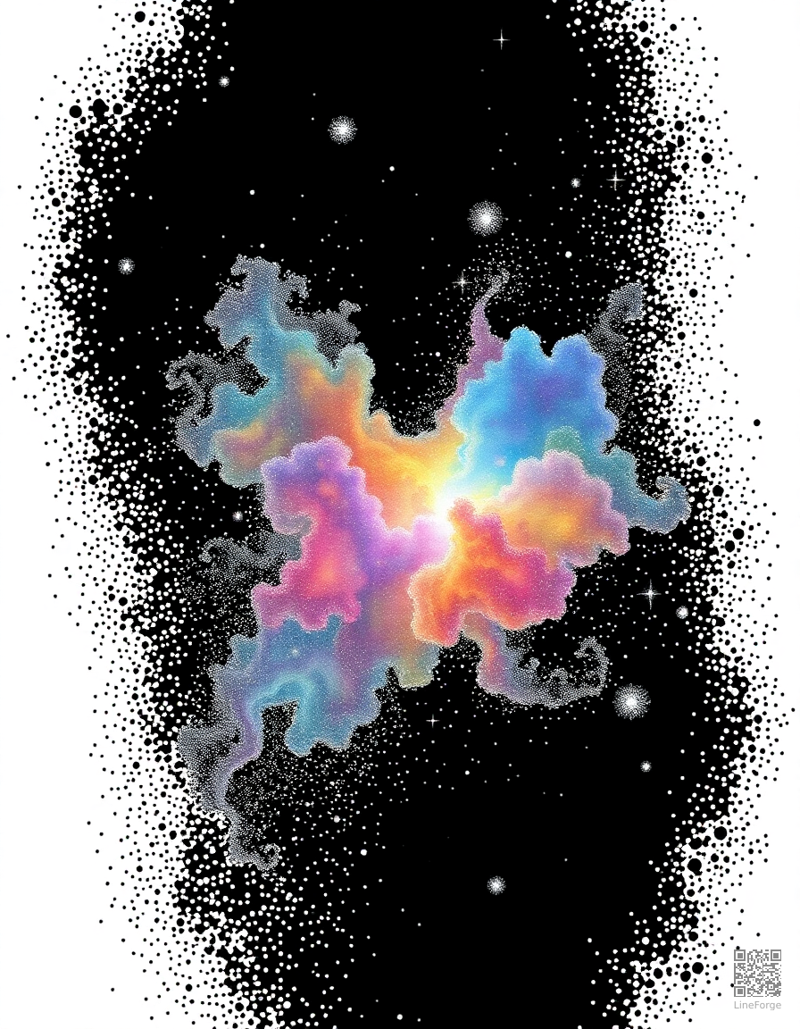 nebula with colorful gas clouds coloring page Stipple style - free printable