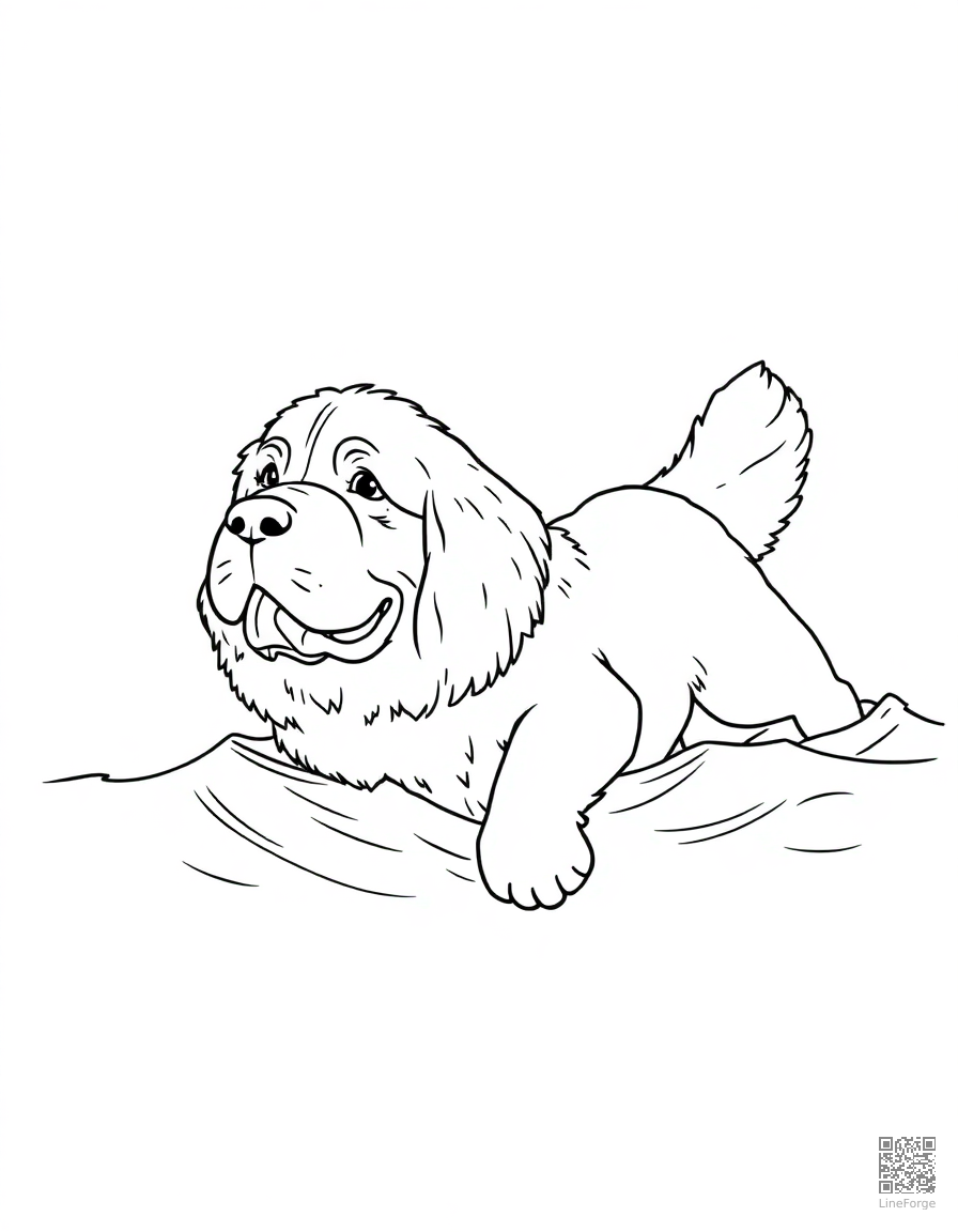 newfoundland dog swimming to rescue someone coloring page Contour style - free printable
