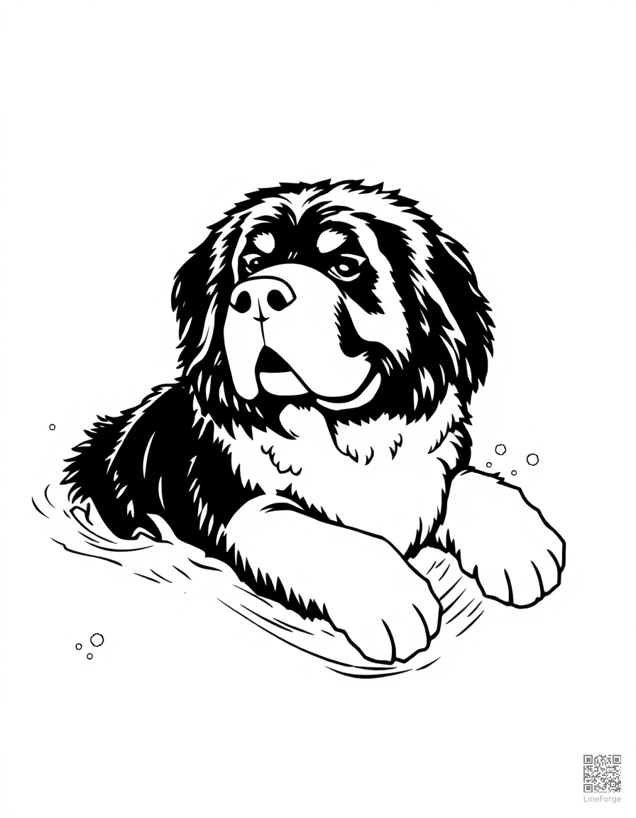 newfoundland dog swimming to rescue someone coloring page Manga style - free printable