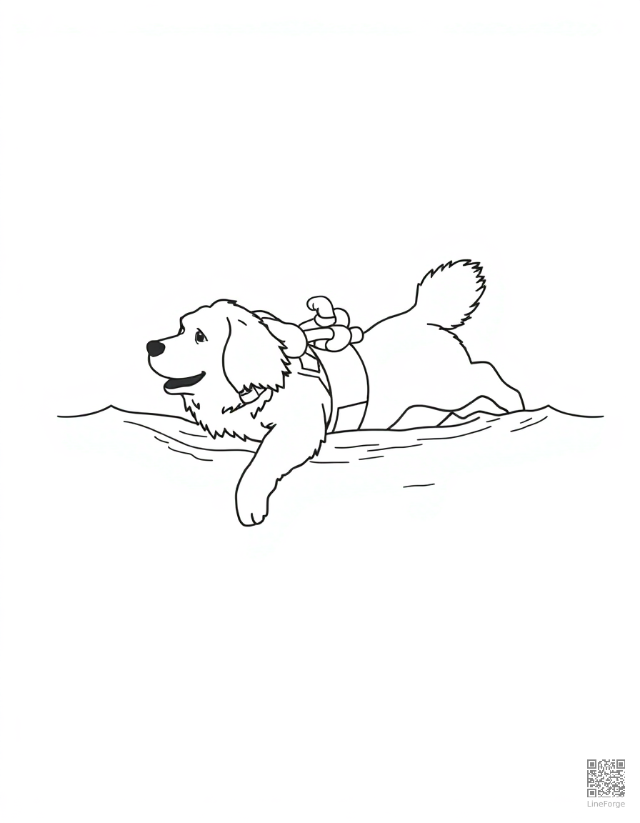 newfoundland dog swimming to rescue someone coloring page Minimal style - free printable