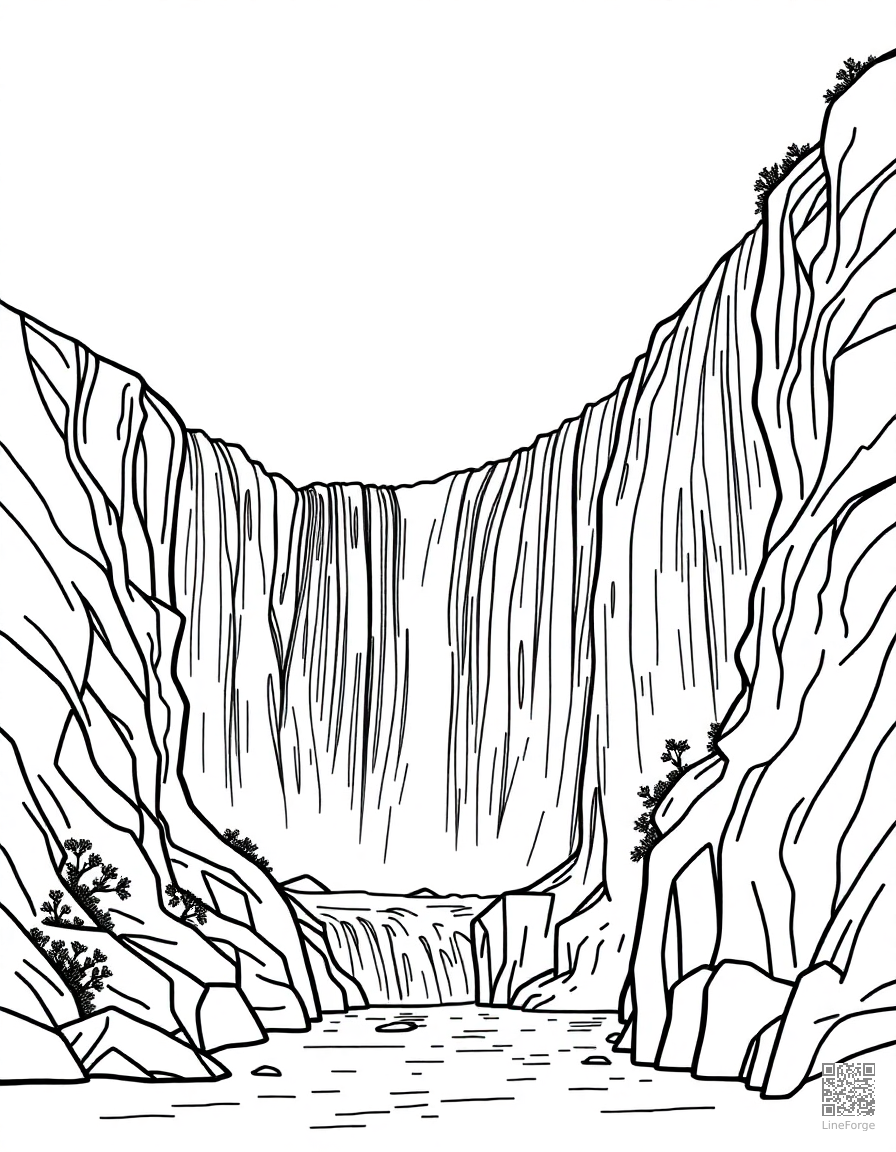 niagara falls with rainbow mist coloring page Contour style - free printable