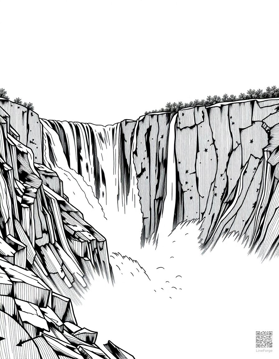 niagara falls with rainbow mist coloring page Crosshatch style - free printable