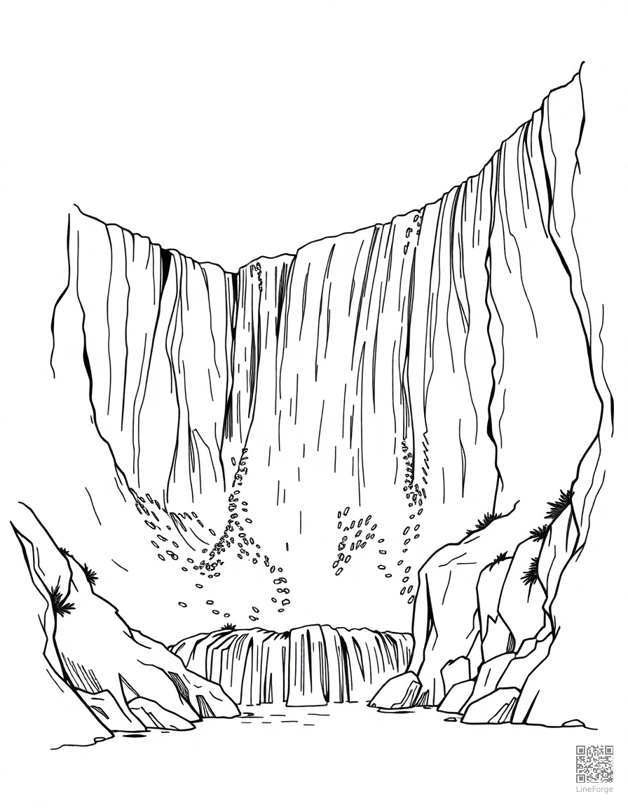 niagara falls with rainbow mist coloring page Manga style - free printable