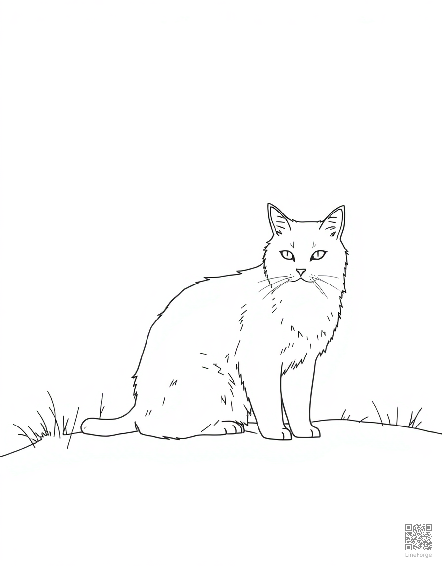 norwegian forest cat in a snowy landscape coloring page Minimal style - free printable