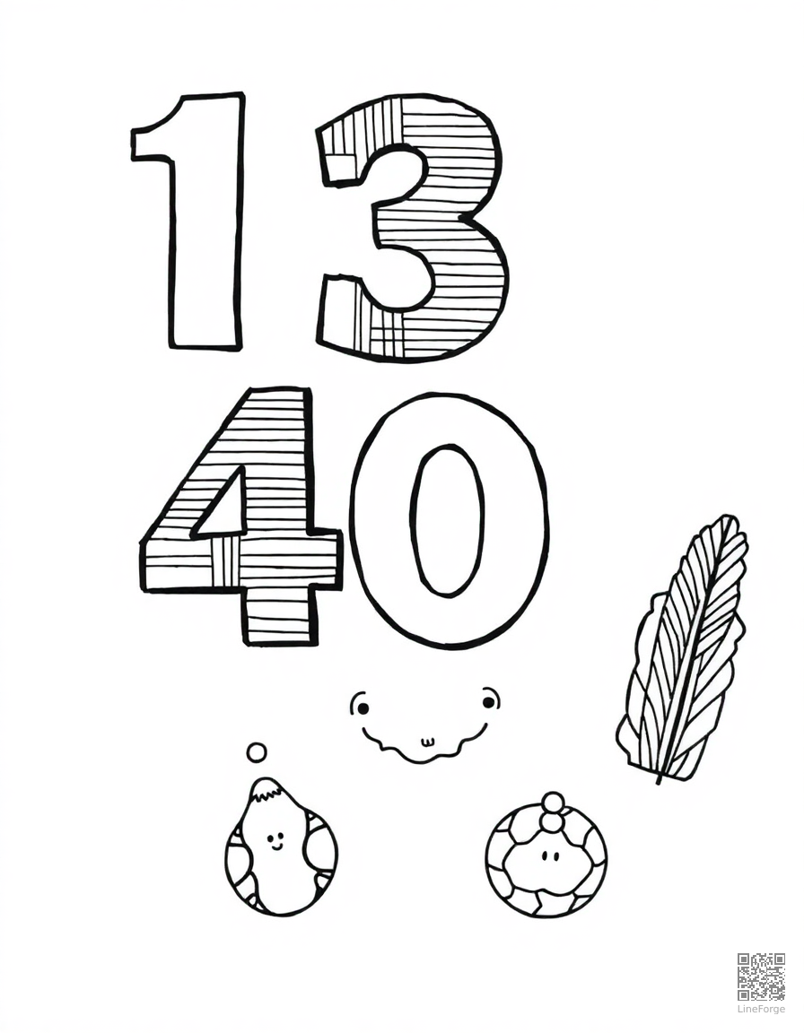 numbers 1 through 10 with counting objects coloring page Crosshatch style - free printable