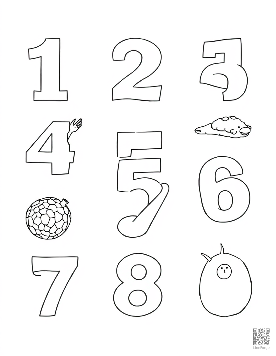 numbers 1 through 10 with counting objects coloring page Manga style - free printable